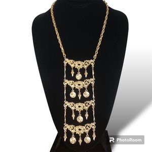 Vintage Filigree-Style Multi-Tiered Gold-Tone Necklace.